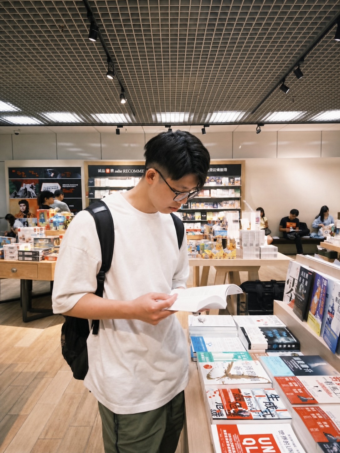 網頁系統工程師阿穎在書店閱讀